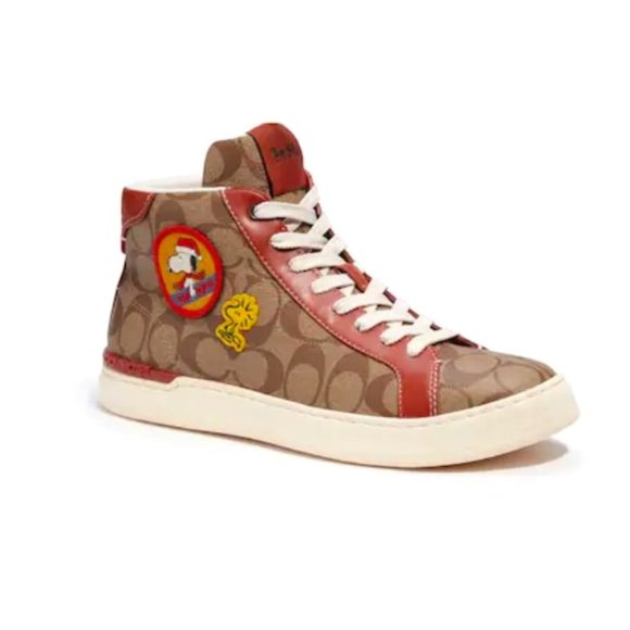 Coach X Peanuts Clip High Top Sneaker In Signature NWT - Picture 1 of 5